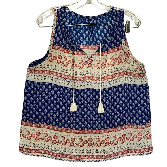 𝅺gap camisole floral boho with Tassels blue red and cream Size Large - Picture 3 of 11